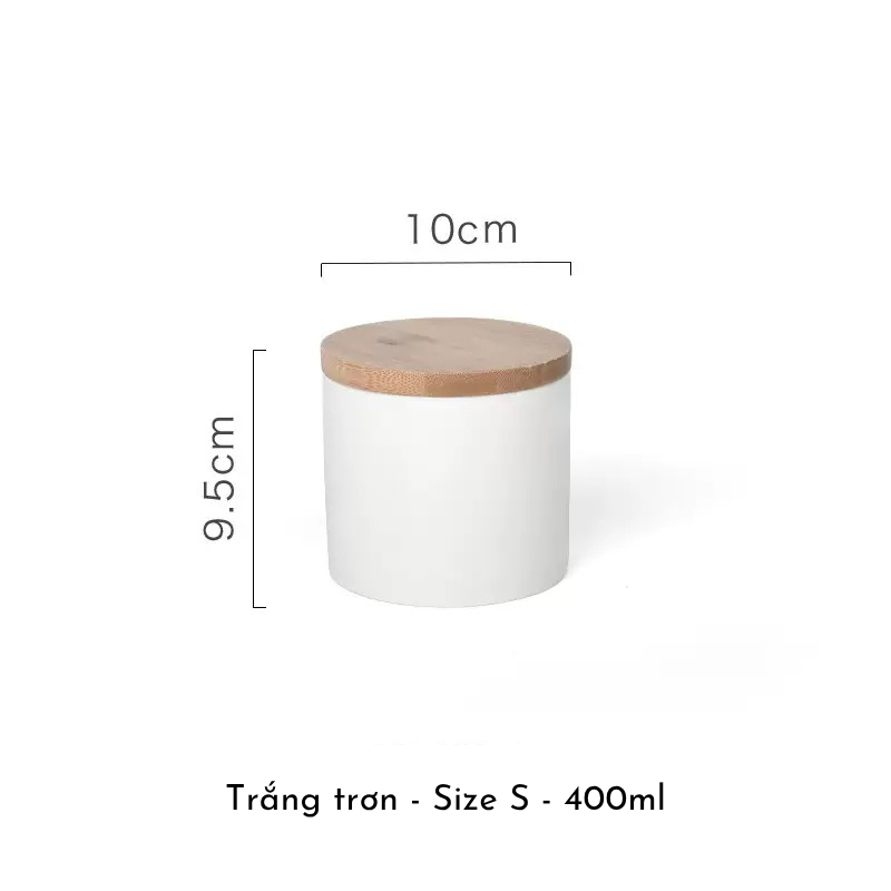 Hũ sứ nắp gỗ đựng gia vị, đồ khô, hạt decor nhà bếp