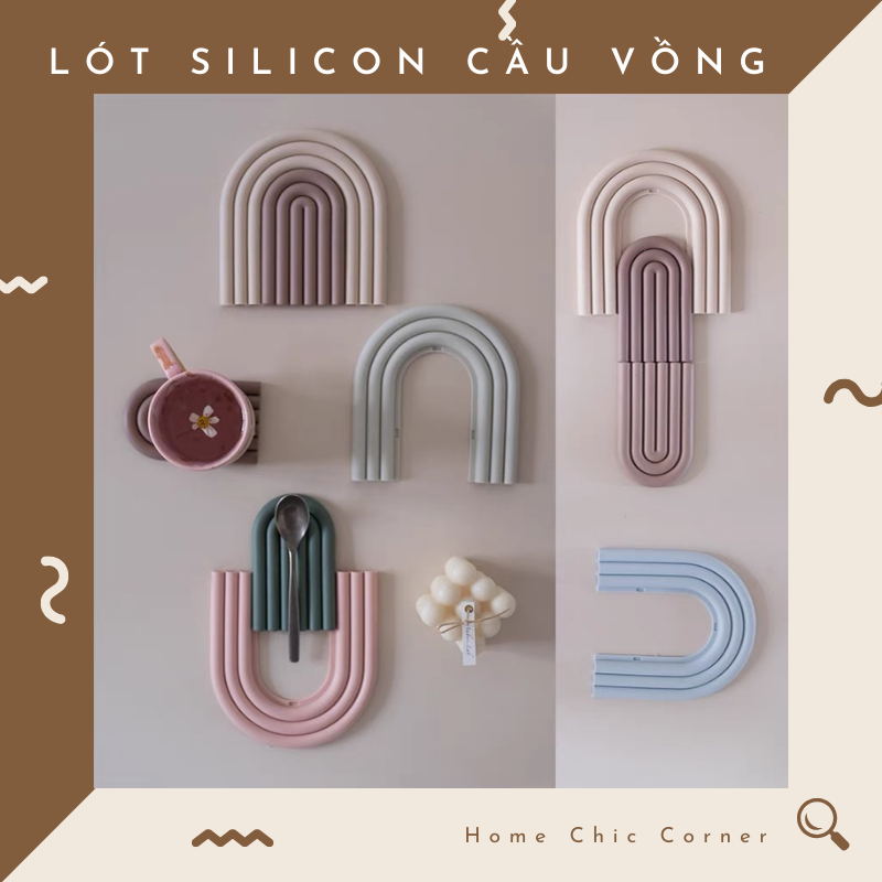 Lót cốc tấm lót nồi silicon cầu vồng