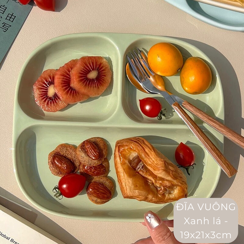 Đĩa sứ chia ngăn màu pastel