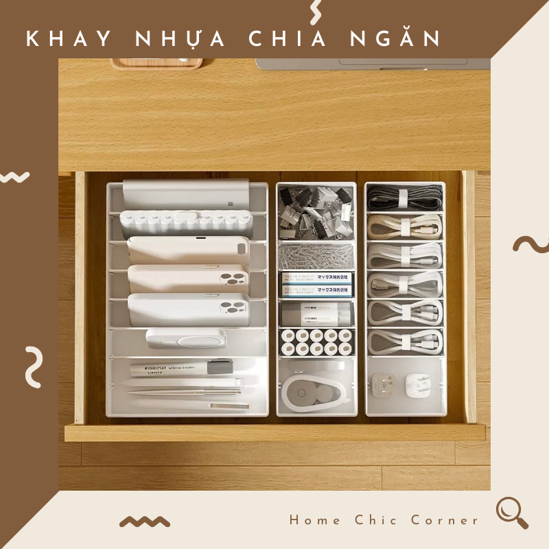 Khay nhựa chia ngăn màu trắng sắp xếp đồ dùng
