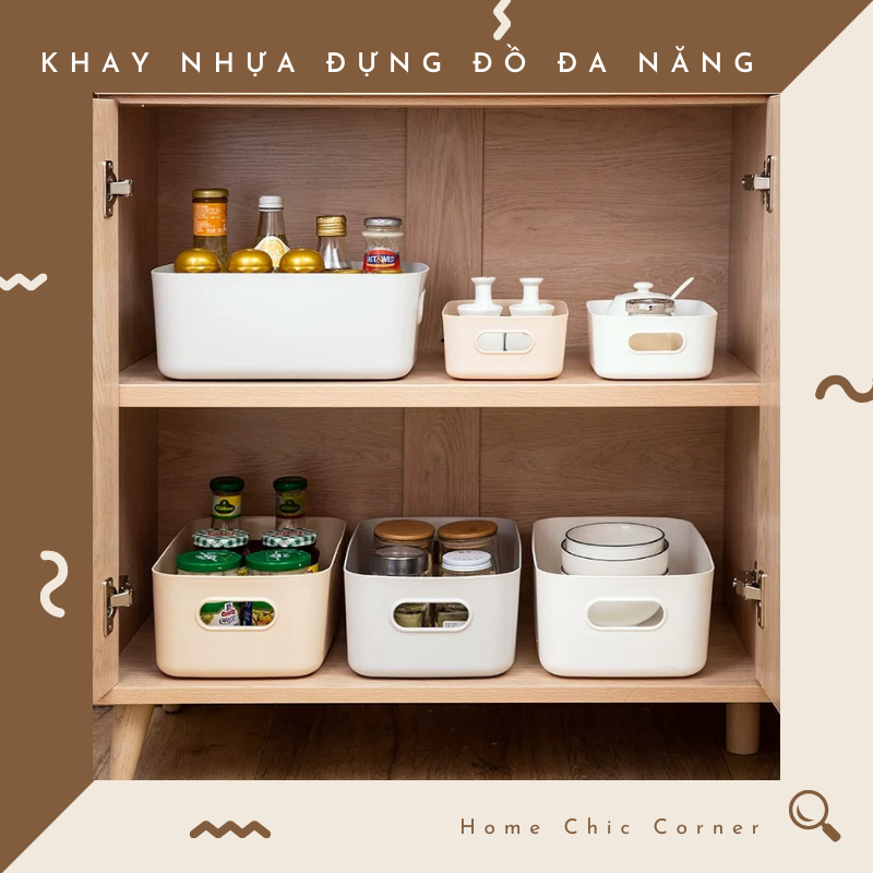 Khay nhựa đựng đồ có tay cầm đa năng sắp xếp nhà cửa