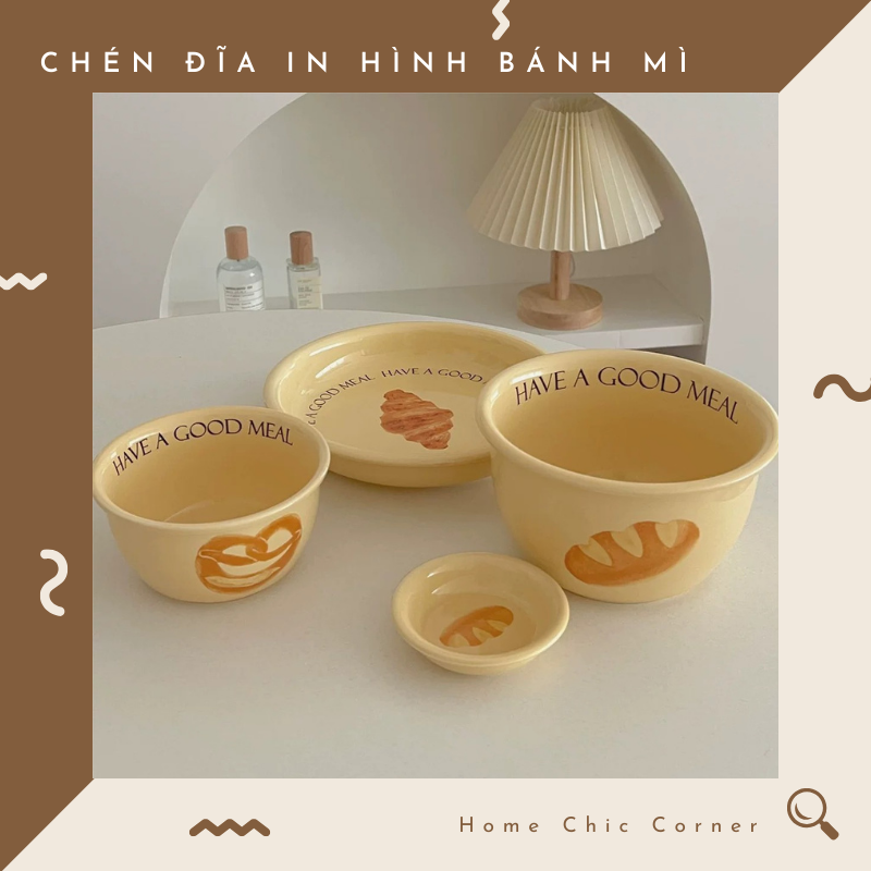 Chén dĩa tô in hình bánh mì