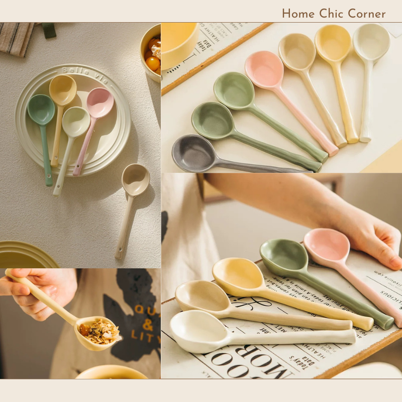 Muỗng sứ cán dài màu pastel