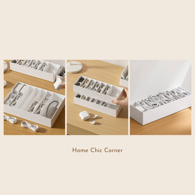 Khay nhựa chia ngăn màu trắng sắp xếp đồ dùng