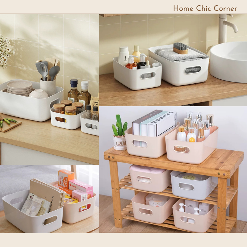 Khay nhựa đựng đồ có tay cầm đa năng sắp xếp nhà cửa