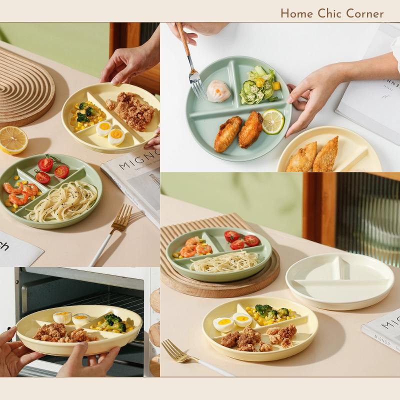 Đĩa sứ chia ngăn màu pastel