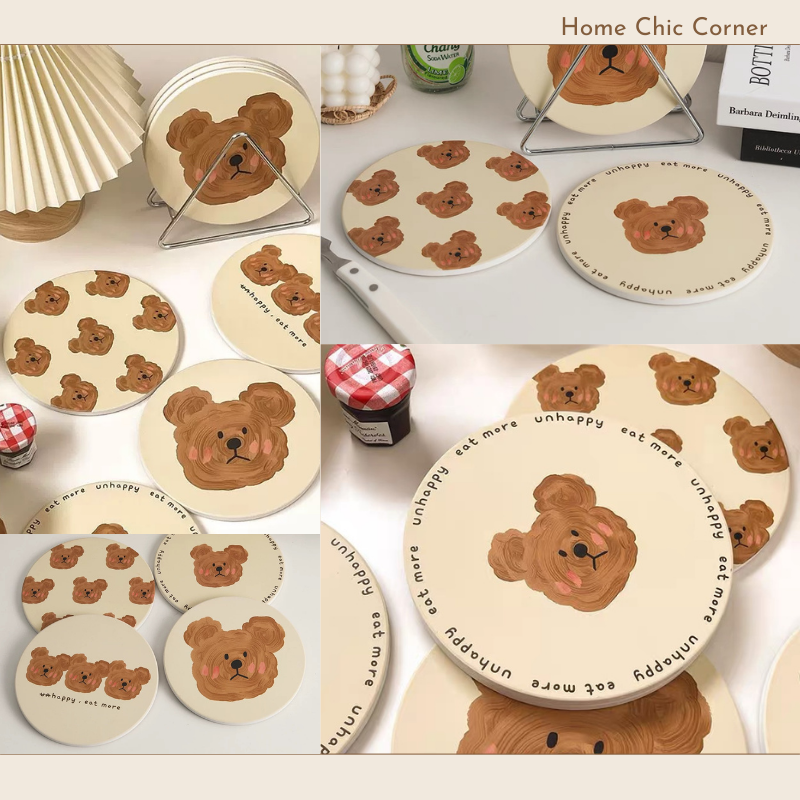 Lót nồi hình gấu bằng đá cách nhiệt thấm hút 16cm