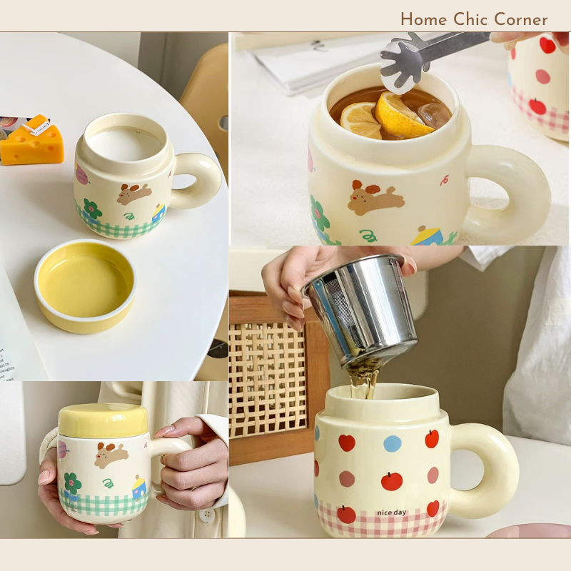Cốc sứ có nắp và lõi lọc trà dễ thương 500ML