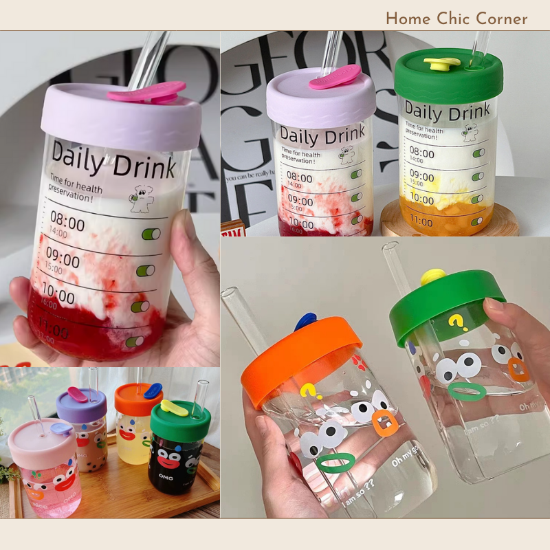 Ly uống nước daily 600ml thuỷ tinh (kèm ống hút)