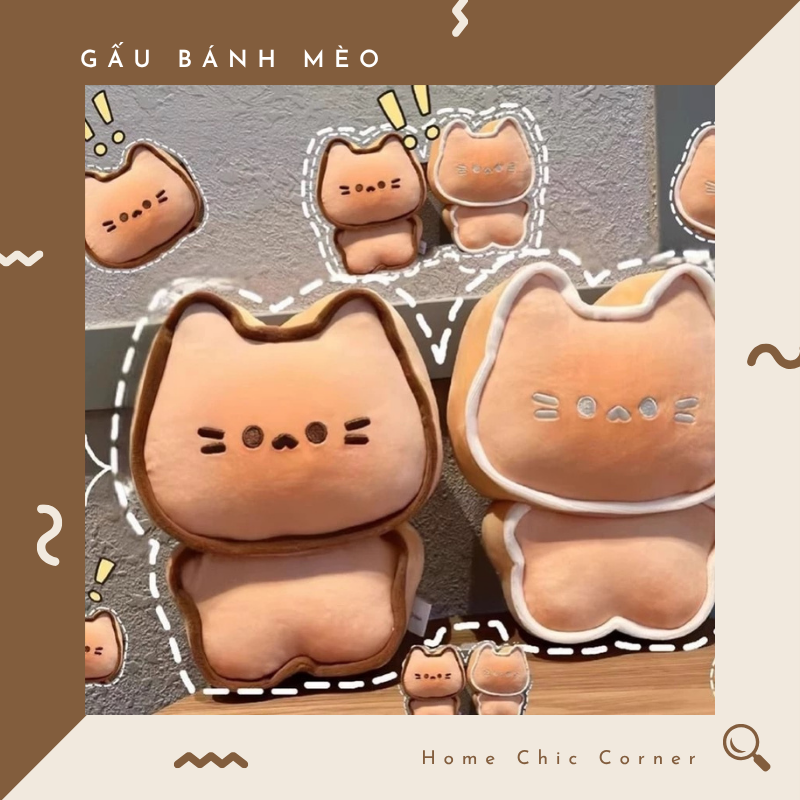 Gấu bông sandwich hình mèo, gấu bánh nướng, móc khoá hình mèo