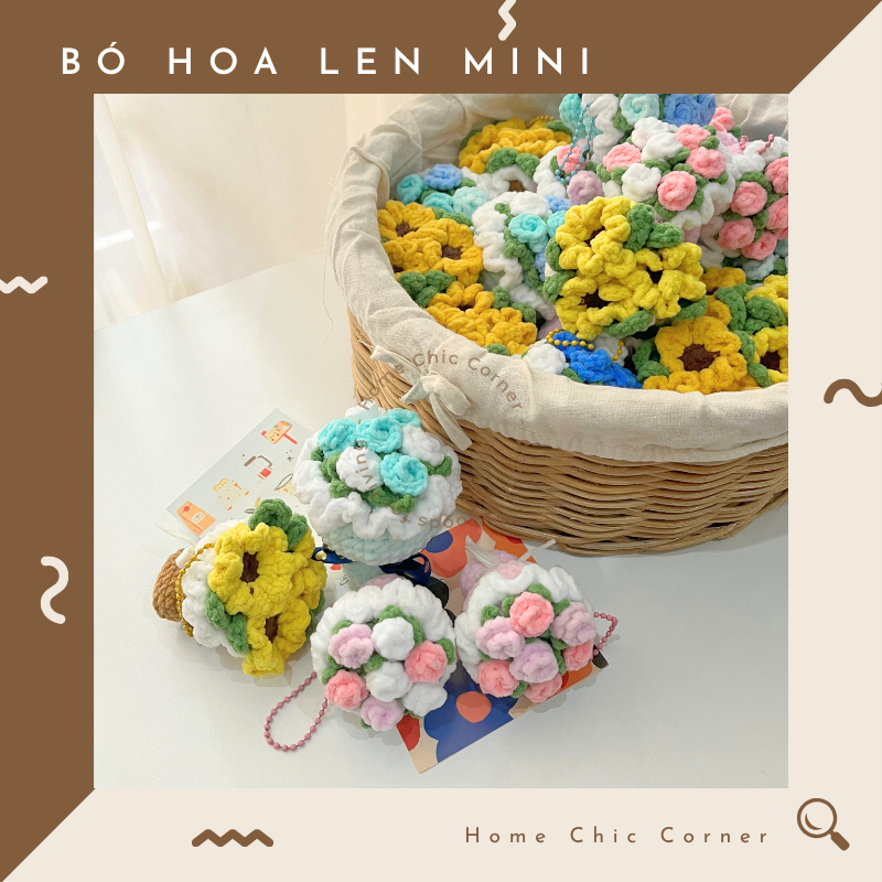 Móc khoá len bó hoa mini handmade