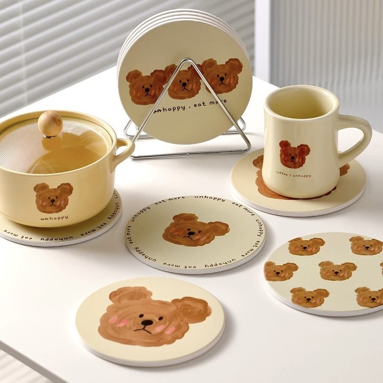 Lót nồi hình gấu bằng đá cách nhiệt thấm hút 16cm