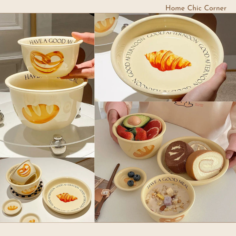 Chén dĩa tô in hình bánh mì