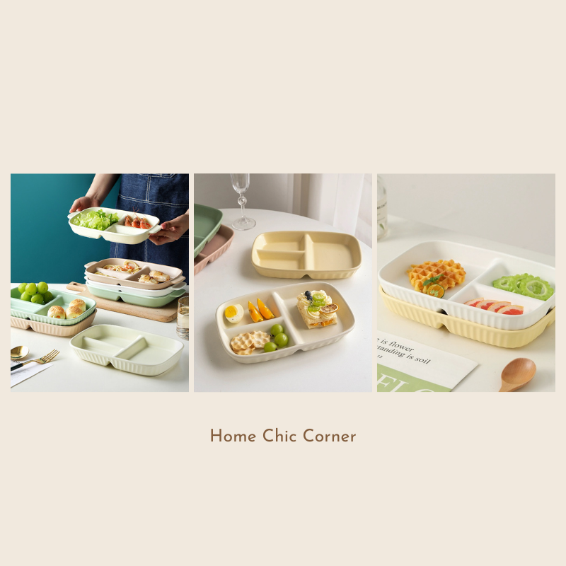 Đĩa sứ chia ngăn màu pastel