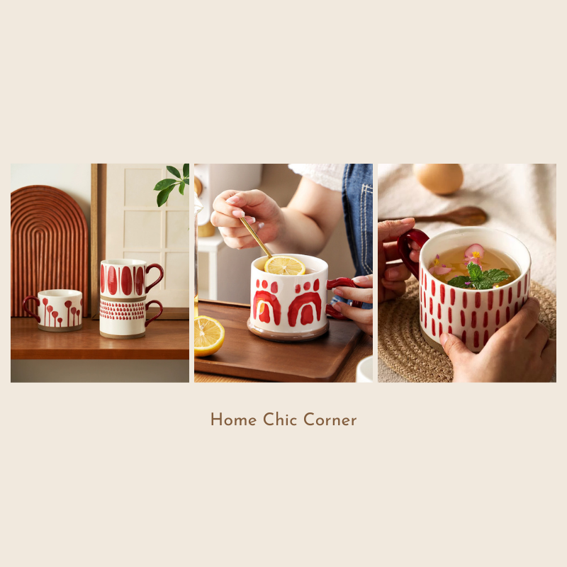 Cốc sứ hoạ tiết màu đỏ