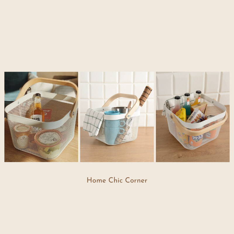 Giỏ sắt quai gỗ đựng đồ decor giỏ picnic