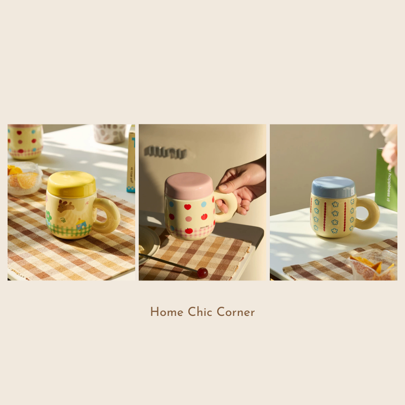 Cốc sứ có nắp và lõi lọc trà dễ thương 500ML