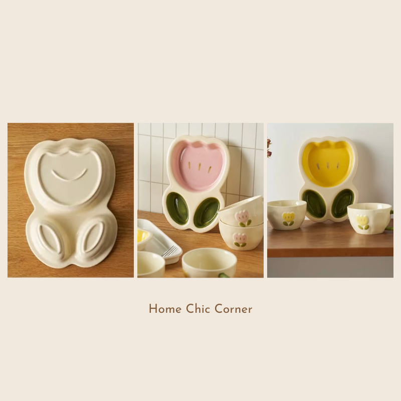 Dĩa tulip chia nhăn chất liệu gốm sứ