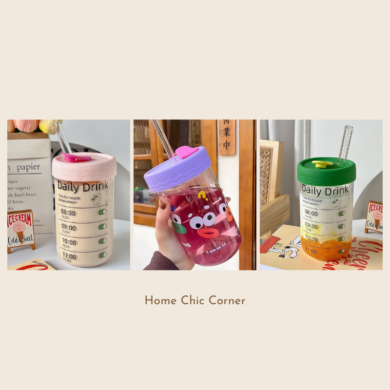 Ly uống nước daily 600ml thuỷ tinh (kèm ống hút)