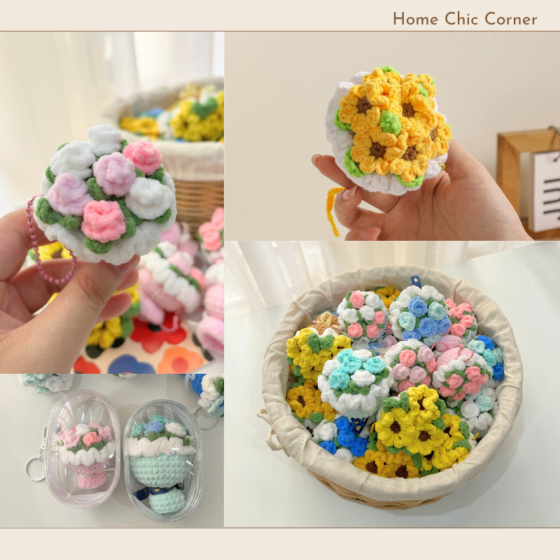 Móc khoá len bó hoa mini handmade