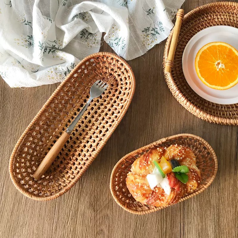 Rổ mây oval mây tre tự nhiên