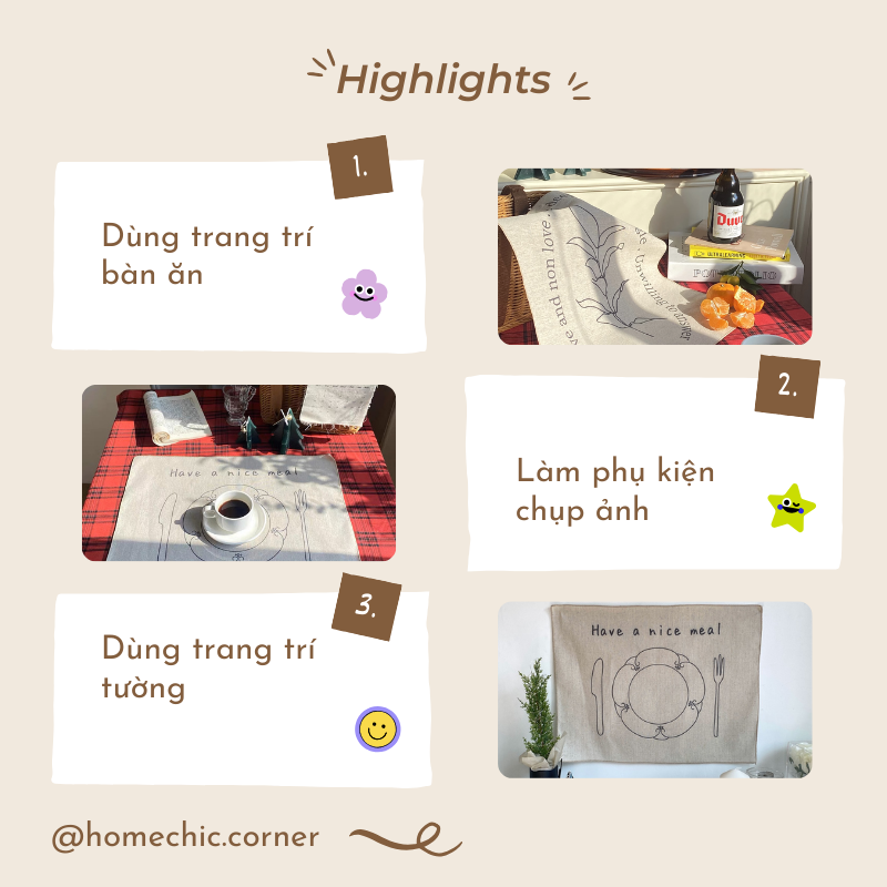 Tranh vải canvas trang trí tường, trang trí bàn ăn, phụ kiện chụp ảnh