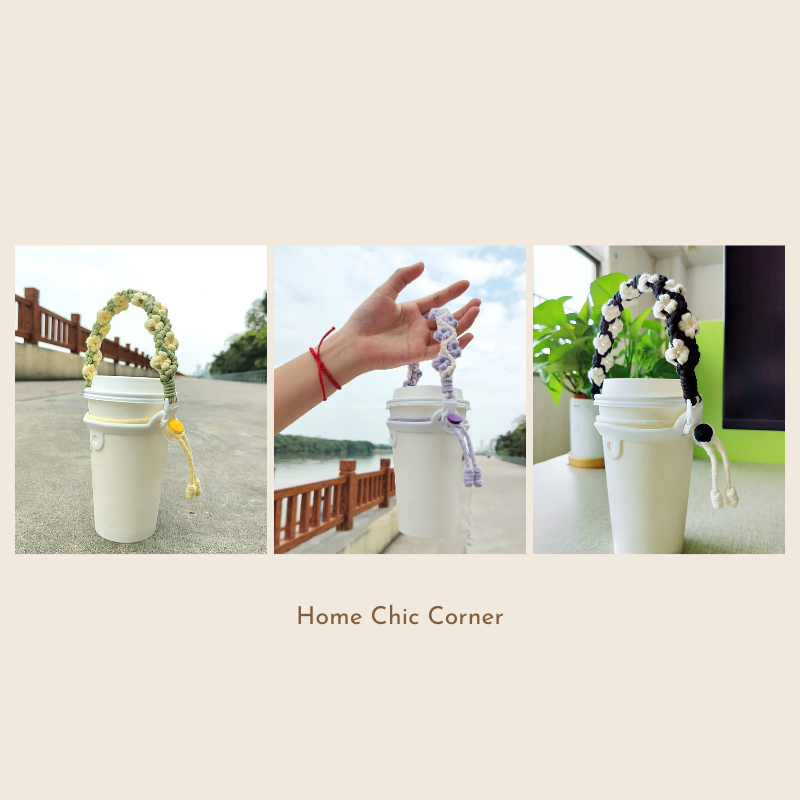 Dây đeo ly dây thừng bện hoa cúc nhí handmade