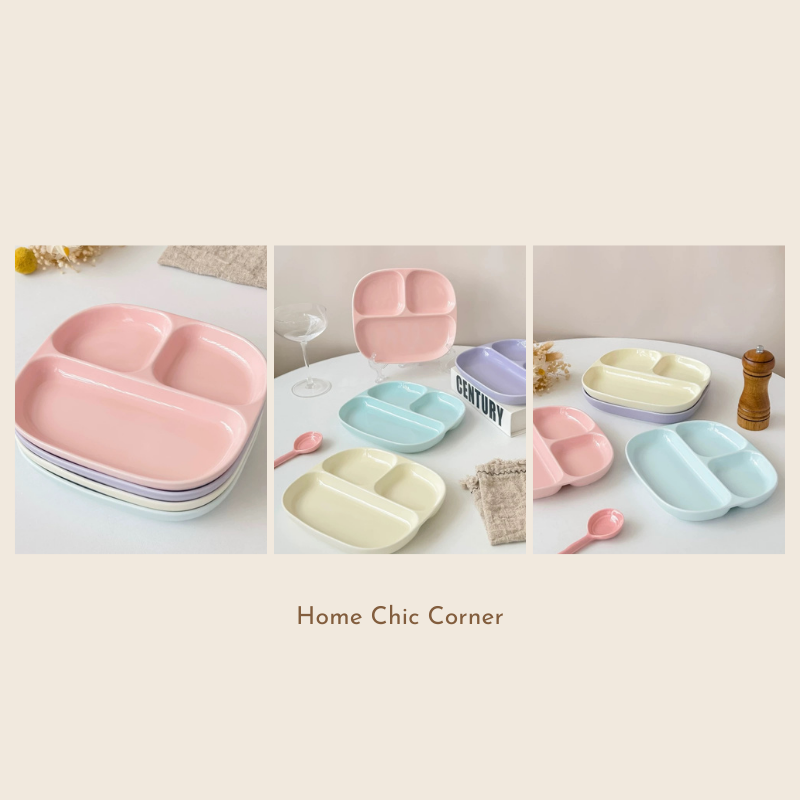 Đĩa sứ chia ngăn màu pastel