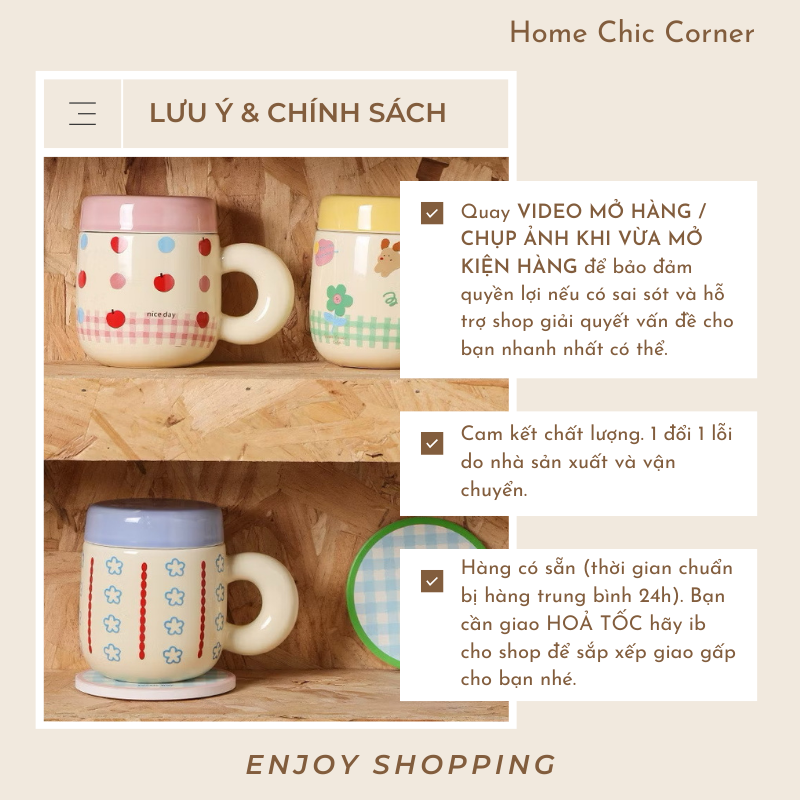 Cốc sứ có nắp và lõi lọc trà dễ thương 500ML