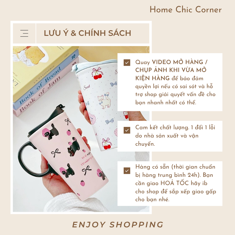 Cốc sứ cao hình mèo có ống hút 520ml