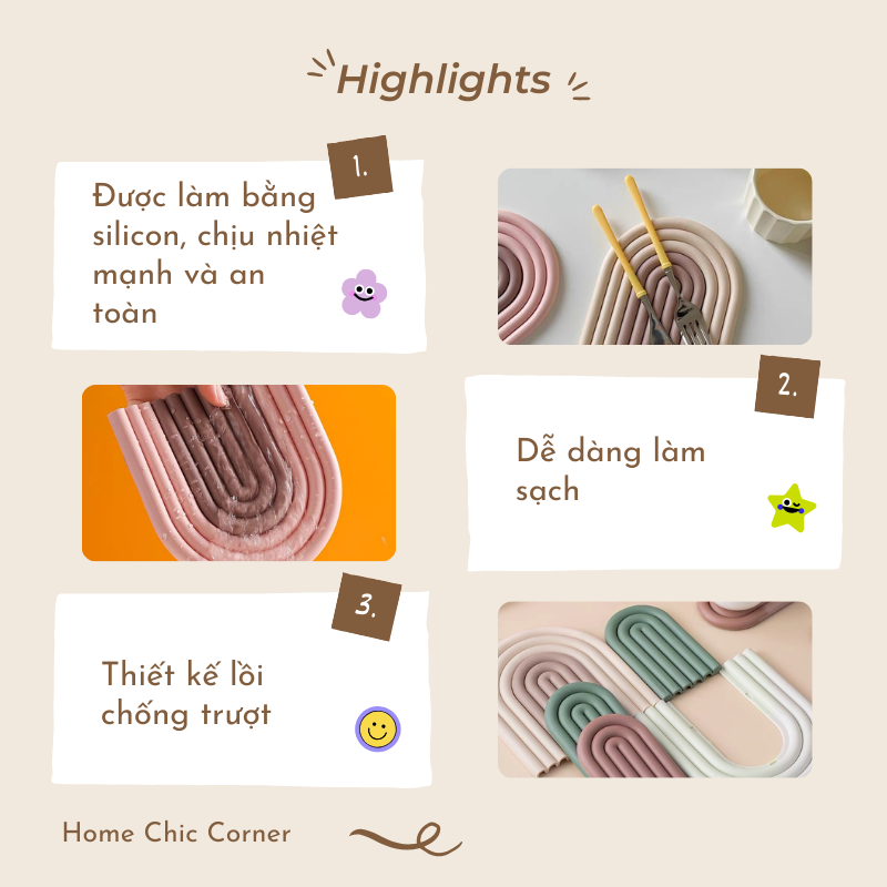 Lót cốc tấm lót nồi silicon cầu vồng