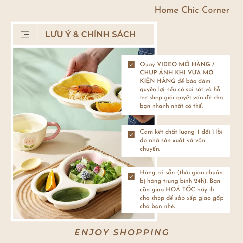 Dĩa tulip chia nhăn chất liệu gốm sứ