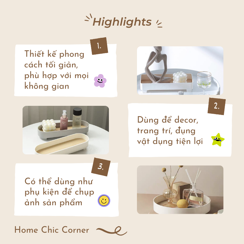 Khay trang trí decor đa năng phong cách Hàn Quốc