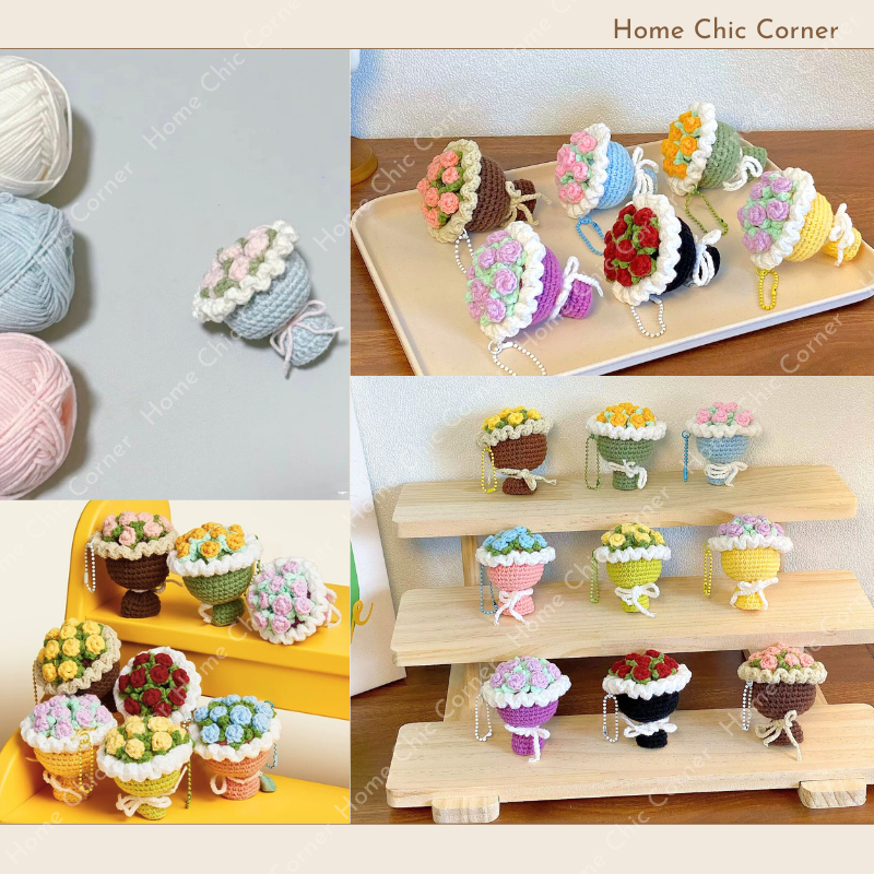 Móc khoá len bó hoa mini handmade