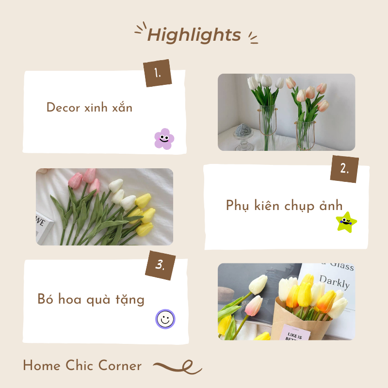 Hoa tulip trang tri decor nhiều màu