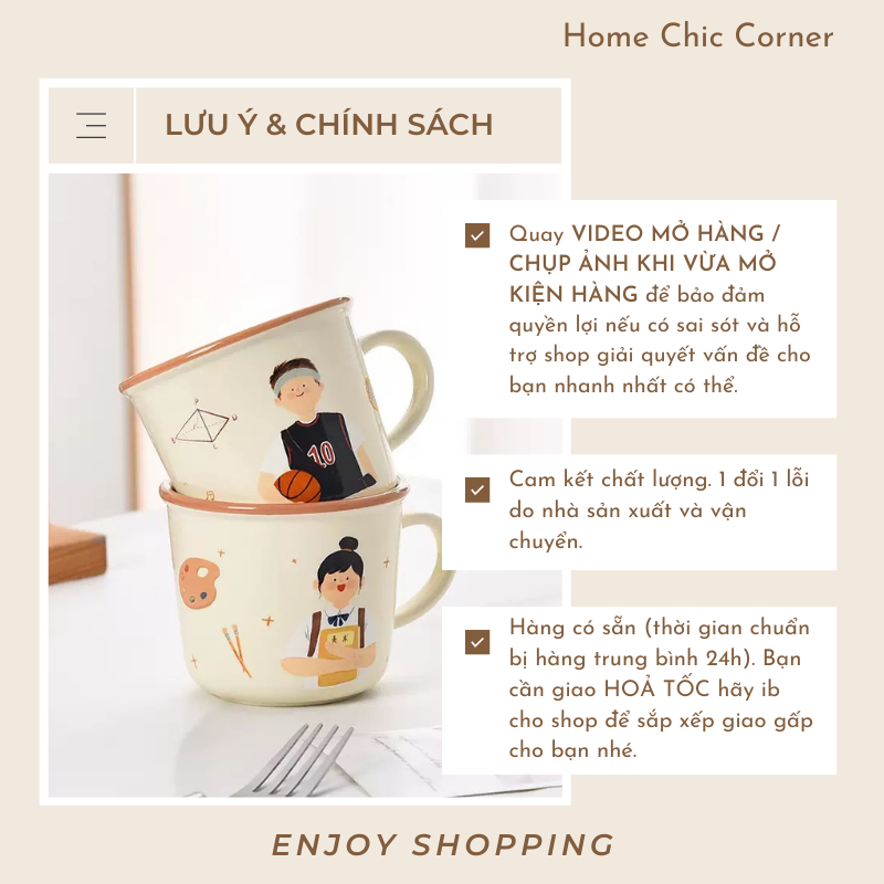 Cốc sứ viền nâu boy girl