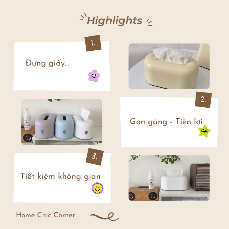 Hộp đựng khăn giấy để bàn Tissue Box nhiều màu phong cách Hàn Quốc