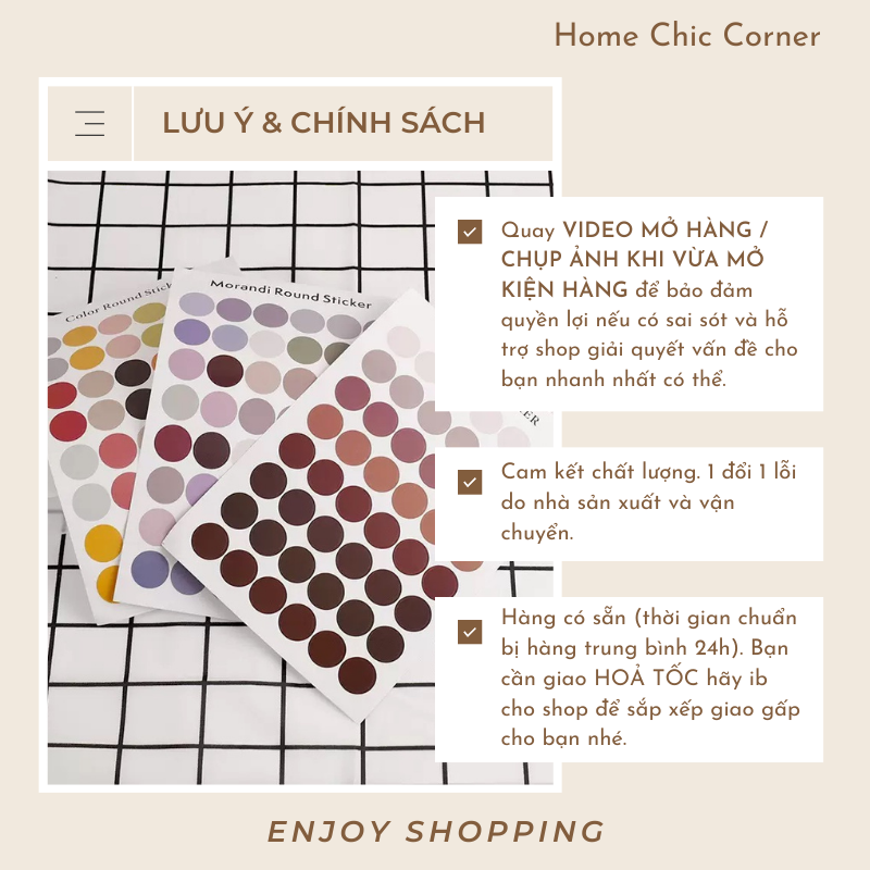 Bộ 48 stickers tròn decor trang trí dán postcard