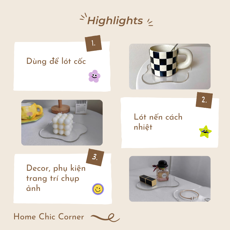 Tấm lót nến lót ly acrylic trong suốt để đồ trang trí phụ kiện chụp ảnh phong cách Hàn Quốc