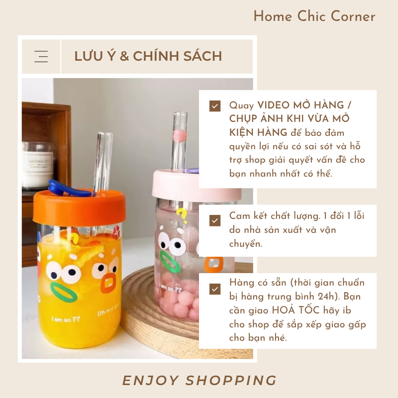 Ly uống nước daily 600ml thuỷ tinh (kèm ống hút)