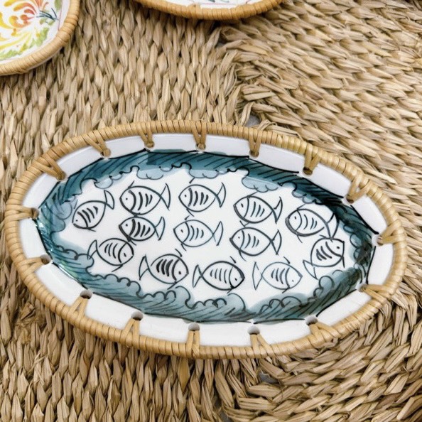 Đĩa sứ viền mây tre nhiều mẫu hoạ tiết phong cách Nhật