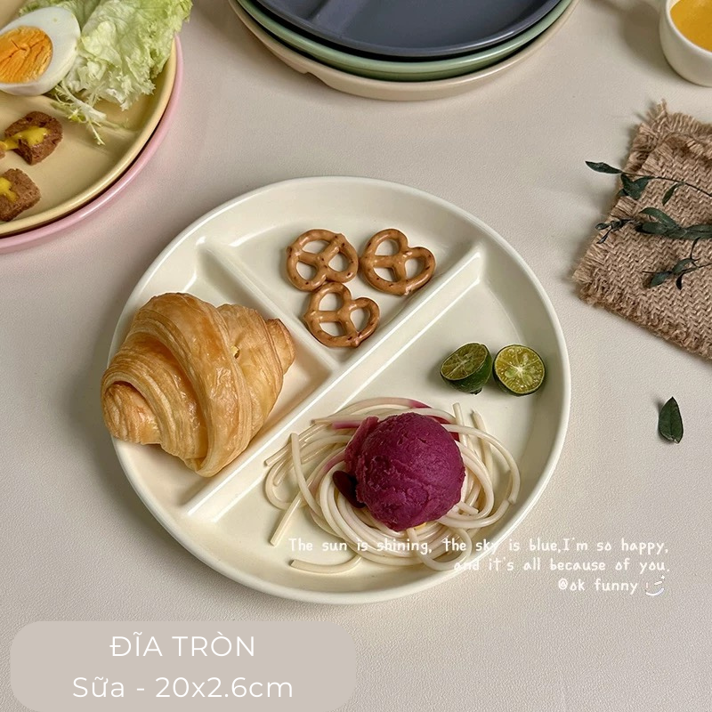 Đĩa sứ chia ngăn màu pastel