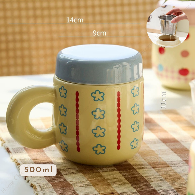 Cốc sứ có nắp và lõi lọc trà dễ thương 500ML
