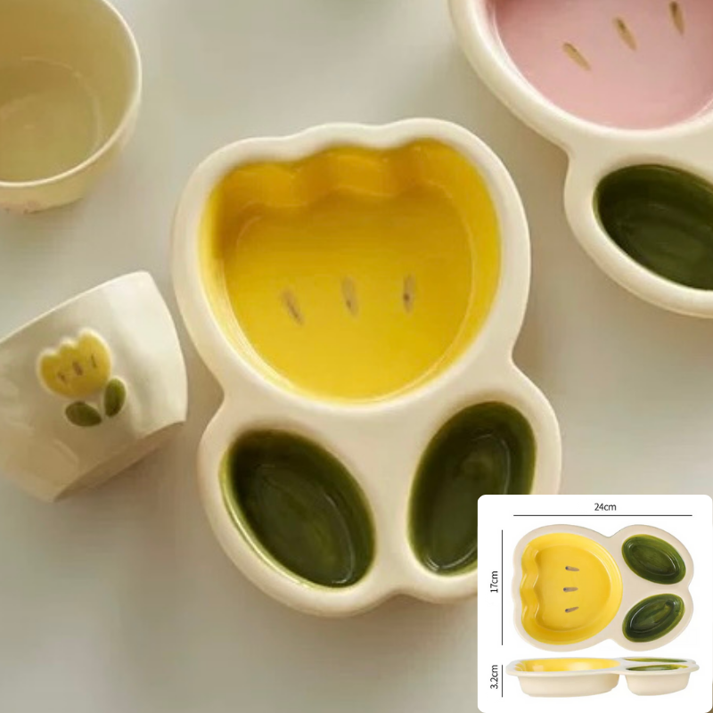 Dĩa tulip chia nhăn chất liệu gốm sứ