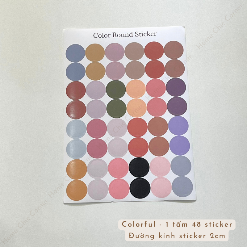 Bộ 48 stickers tròn decor trang trí dán postcard