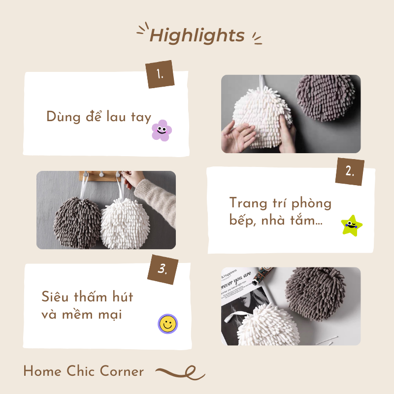 Khăn lau tay hình quả cầu decor bếp đa năng