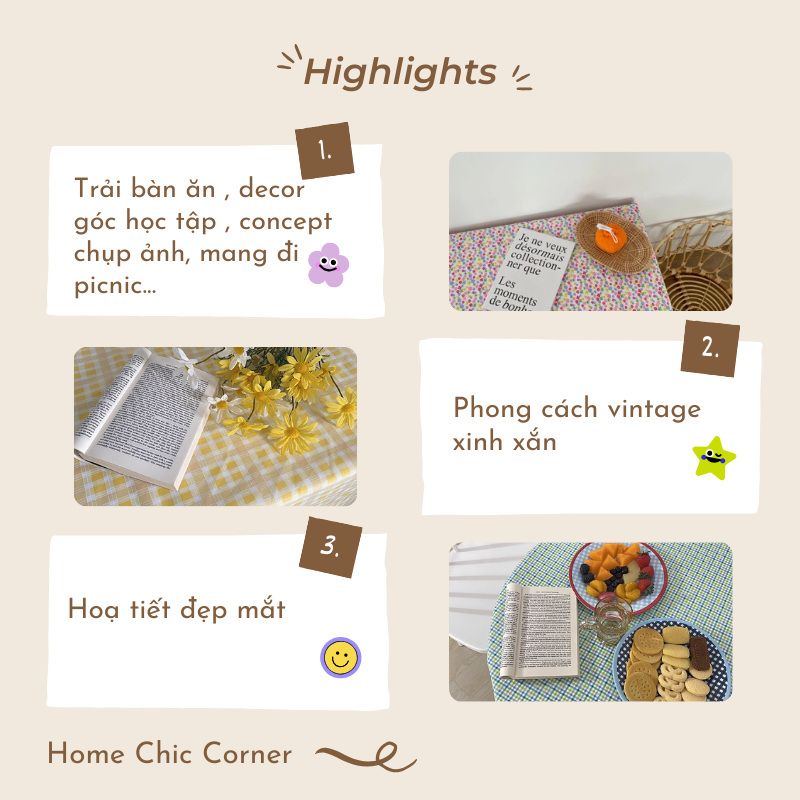 Khăn bàn caro kẻ sọc phụ kiện chụp ảnh picnic phong cách Hàn quốc