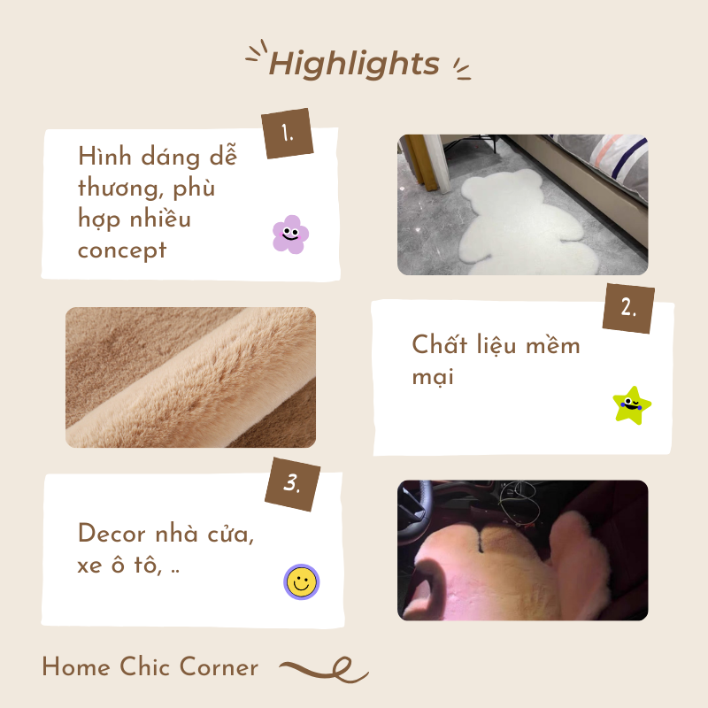 Thảm lông decor hình gấu