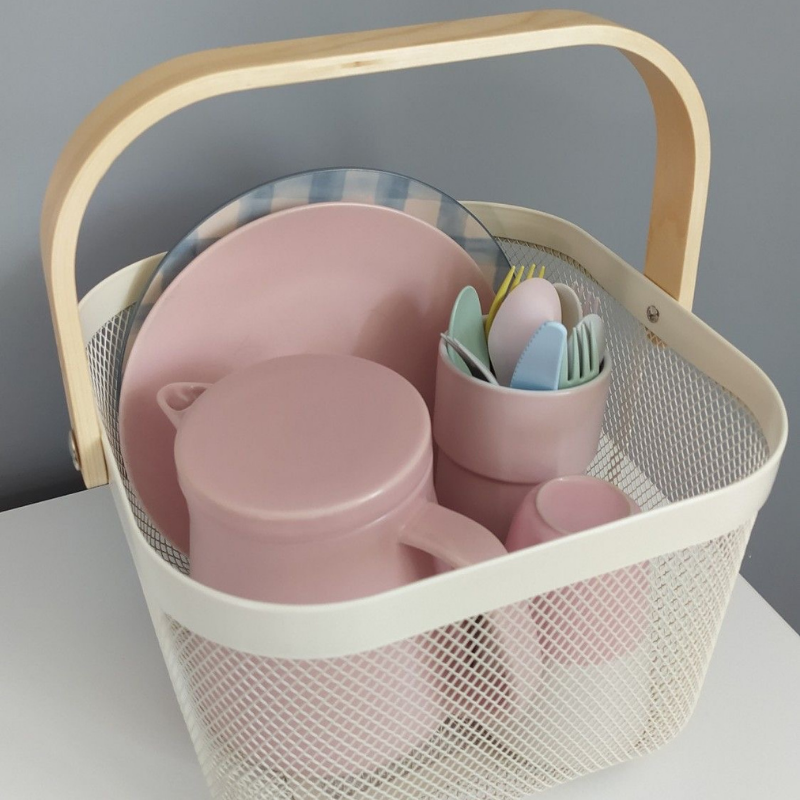 Giỏ sắt quai gỗ đựng đồ decor giỏ picnic