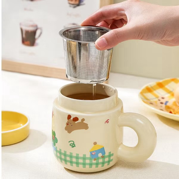 Cốc sứ có nắp và lõi lọc trà dễ thương 500ML